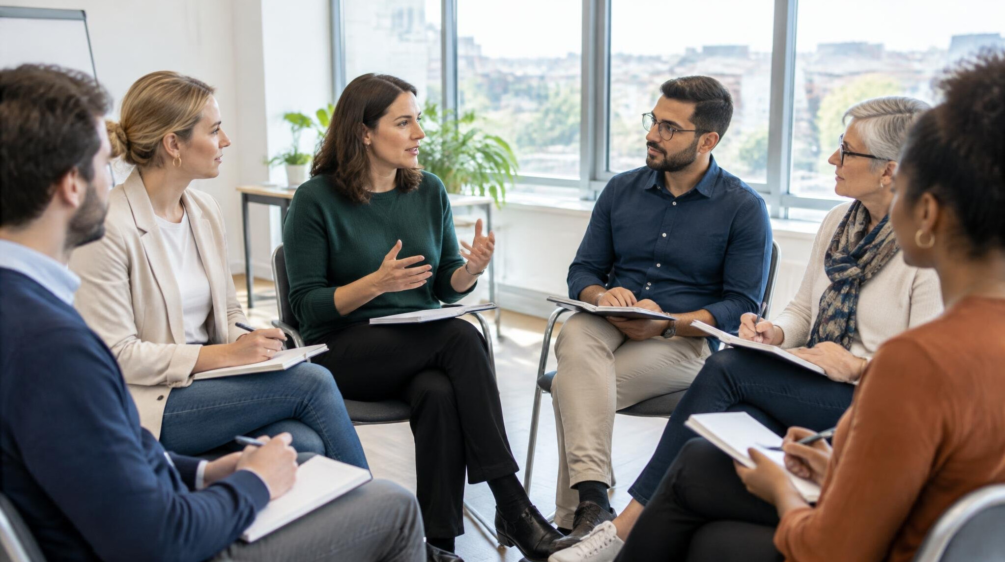Professionals seated in a circle for a roundtable discussion