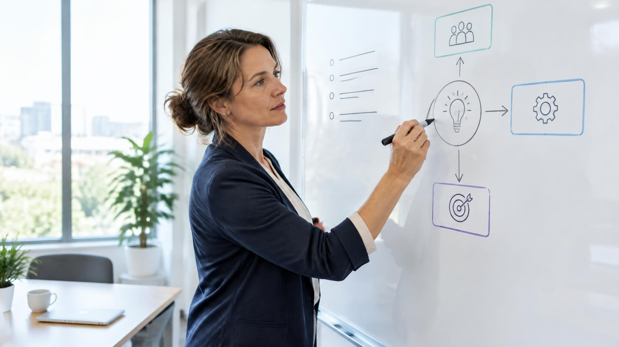 Facilitator writing notes on a whiteboard during a session